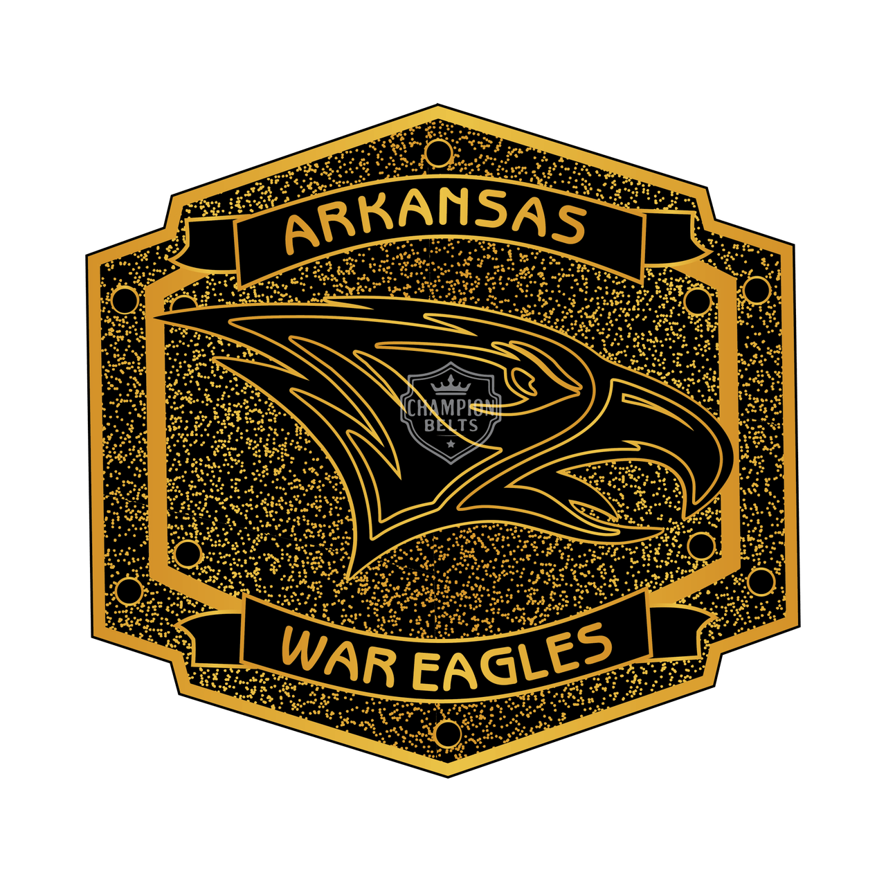 Arkansas War Eagles Championship Belt Plate – Black & Gold Edition - Championship BeltschampionbeltsshopChampionship BeltsstandardArkansas War Eagles Championship Belt Plate – Black & Gold Edition
