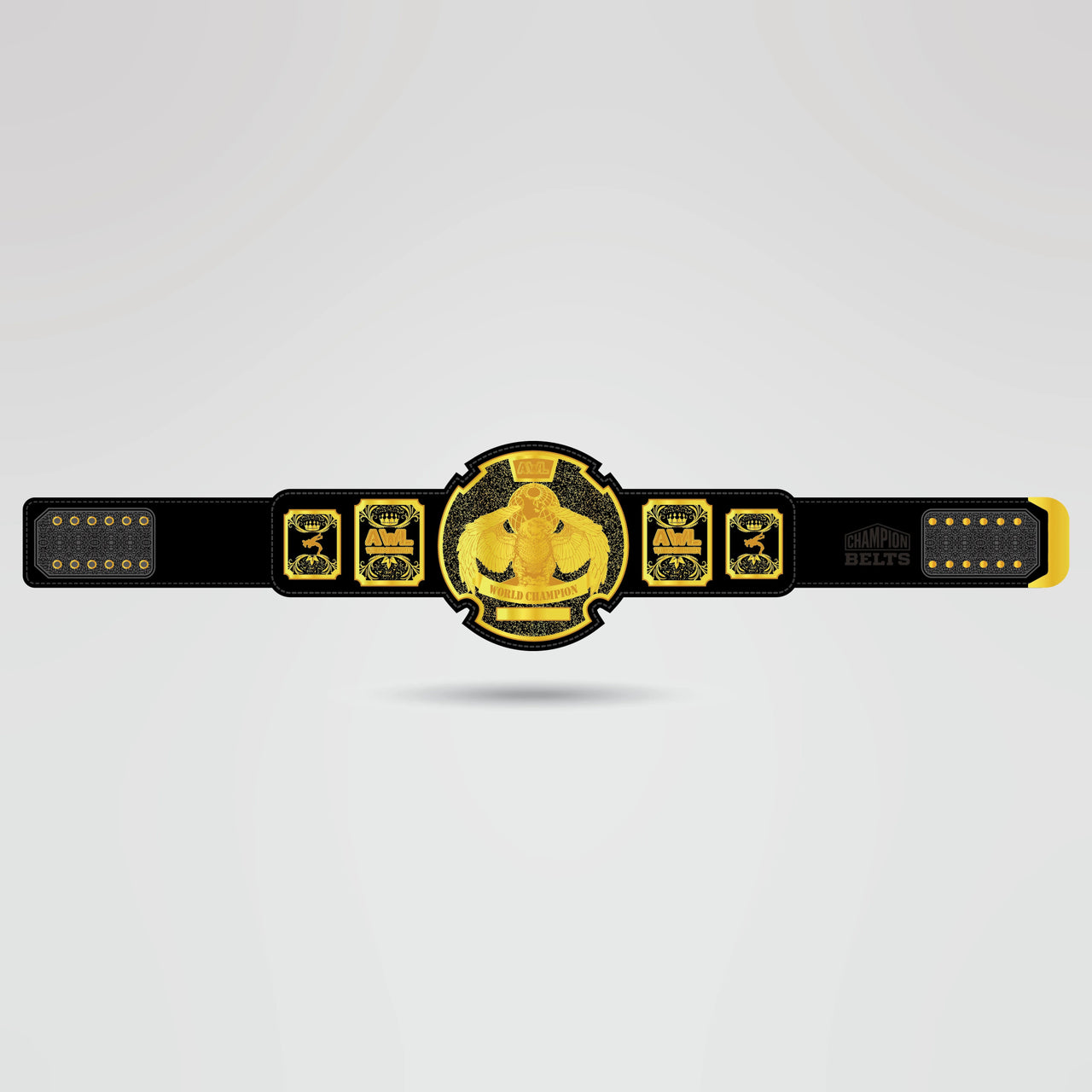 Custom AWL World Champion Wrestling Belt - Championship BeltsCustom Legend SerieschampionbeltsshopChampionship BeltsStandard 2mm Thick PlatesCustom AWL World Champion wrestling belt with gold center plate and black strap
