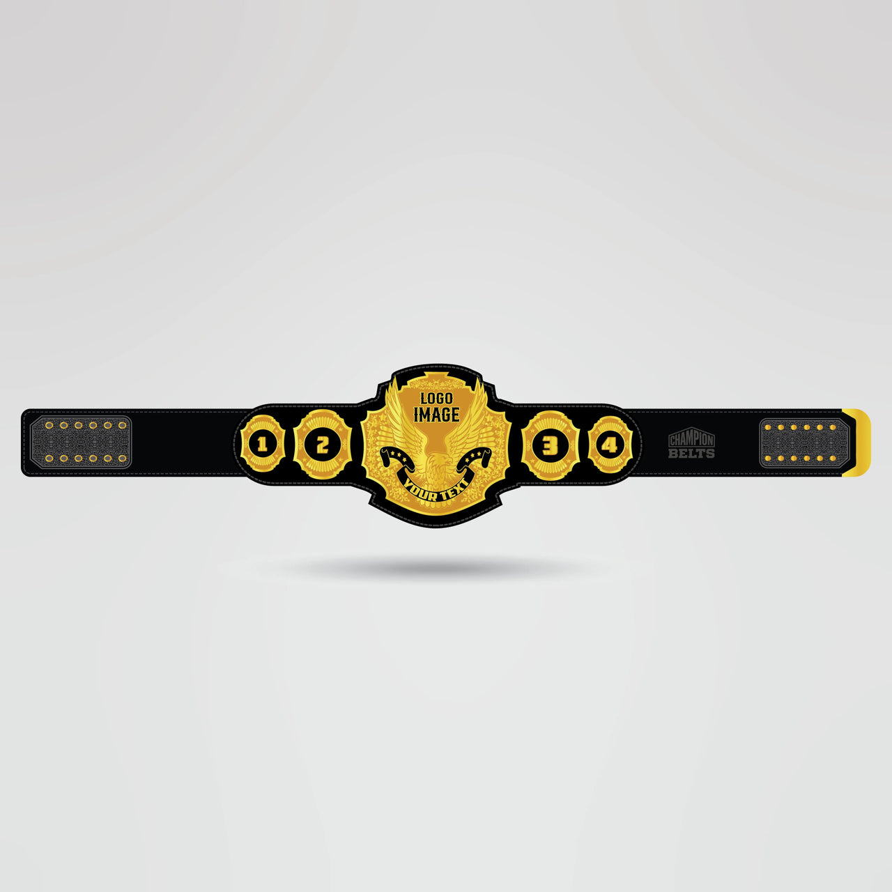 Custom Big Boyz World Championship Belt - Championship BeltsWorld ChampionshipchampionbeltsshopChampionship BeltsStandard 2mm Thick PlatesChampionship belt customization options showing logo placement and numbered side plate positions