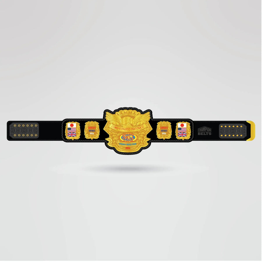 Custom Campeonato Histórico Champion Belt - Championship BeltsChampion BeltchampionbeltsshopChampionship BeltsStandard 2mm Thick PlatesCustom Campeonato Histórico Champion Belt with golden center plate and black strap