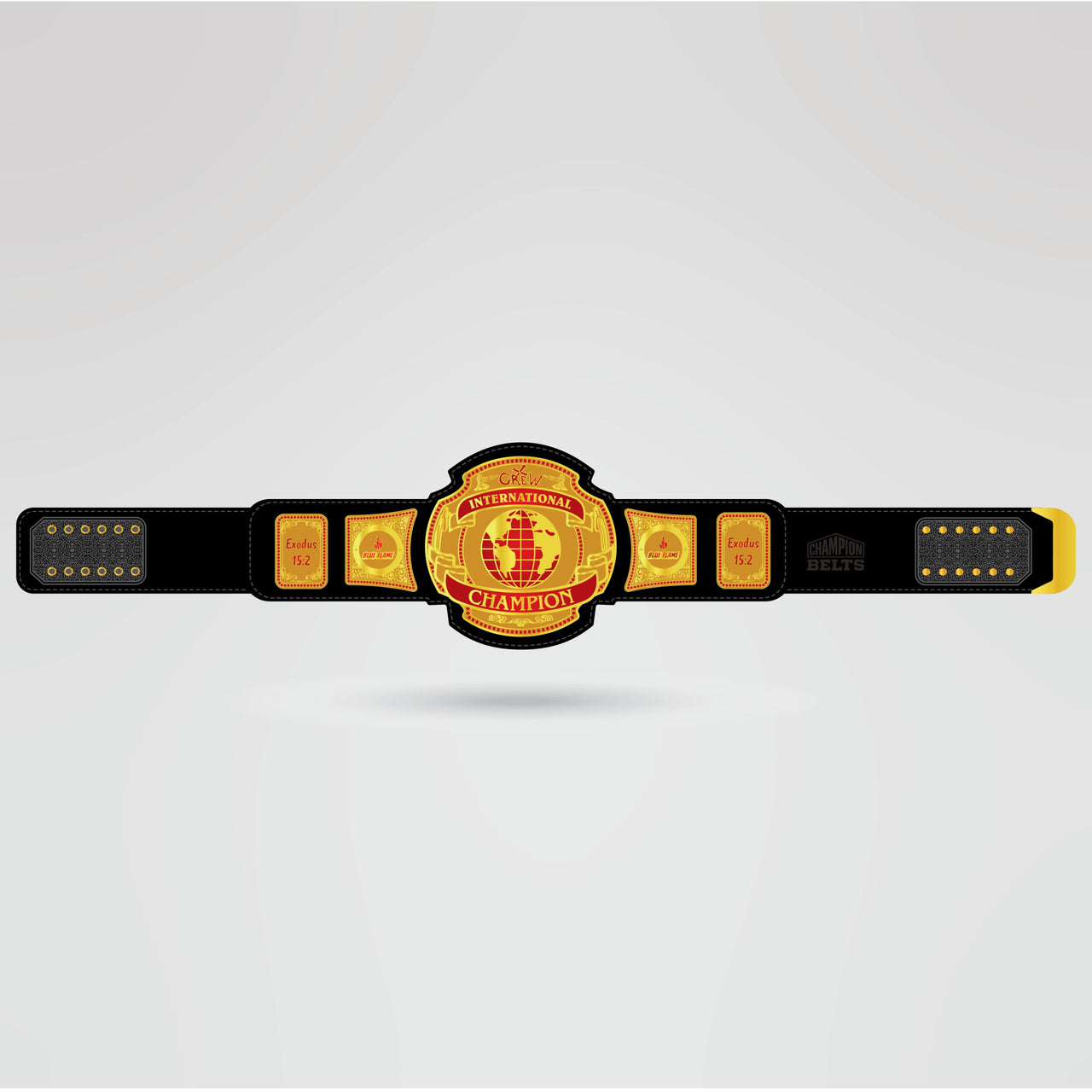 Custom CPW International Champion Belt - Championship BeltsCPWchampionbeltsshopChampionship BeltsStandard 2mm Thick PlatesCustom CPW International Champion Belt with golden globe design and black strap