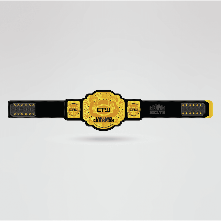 Custom CPW Tag Team Champion Belt - Championship BeltsTag TeamchampionbeltsshopChampionship BeltsStandard 2mm Thick PlatesCustom CPW Tag Team Champion Belt with golden center plate and black strap