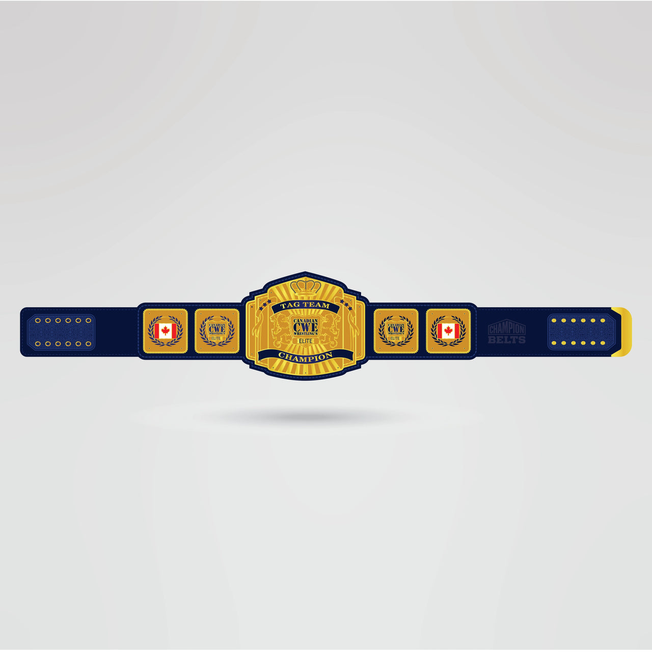 Custom CWE Tag Team Champion Belt - Championship BeltsCWEchampionbeltsshopChampionship BeltsStandard 2mm Thick PlatesCompleted design of the CWE Tag Team Champion Belt with custom logos and text.