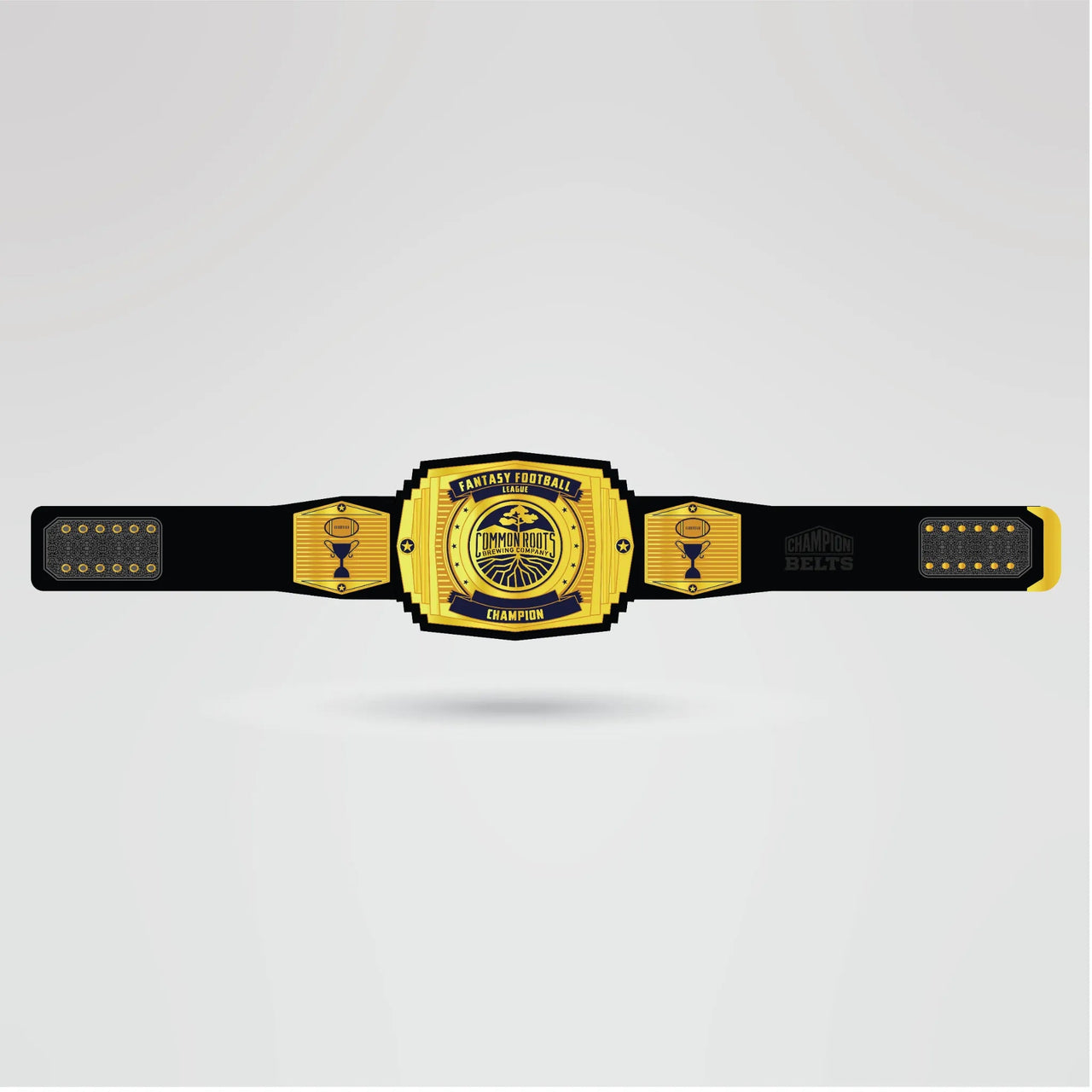 Custom Fantasy Football Champion Belt - Championship BeltsFantasy FootballchampionbeltsshopChampionship BeltsStandard 2mm Thick PlatesCustom Fantasy Football Champion Belt with golden center plate and black strap