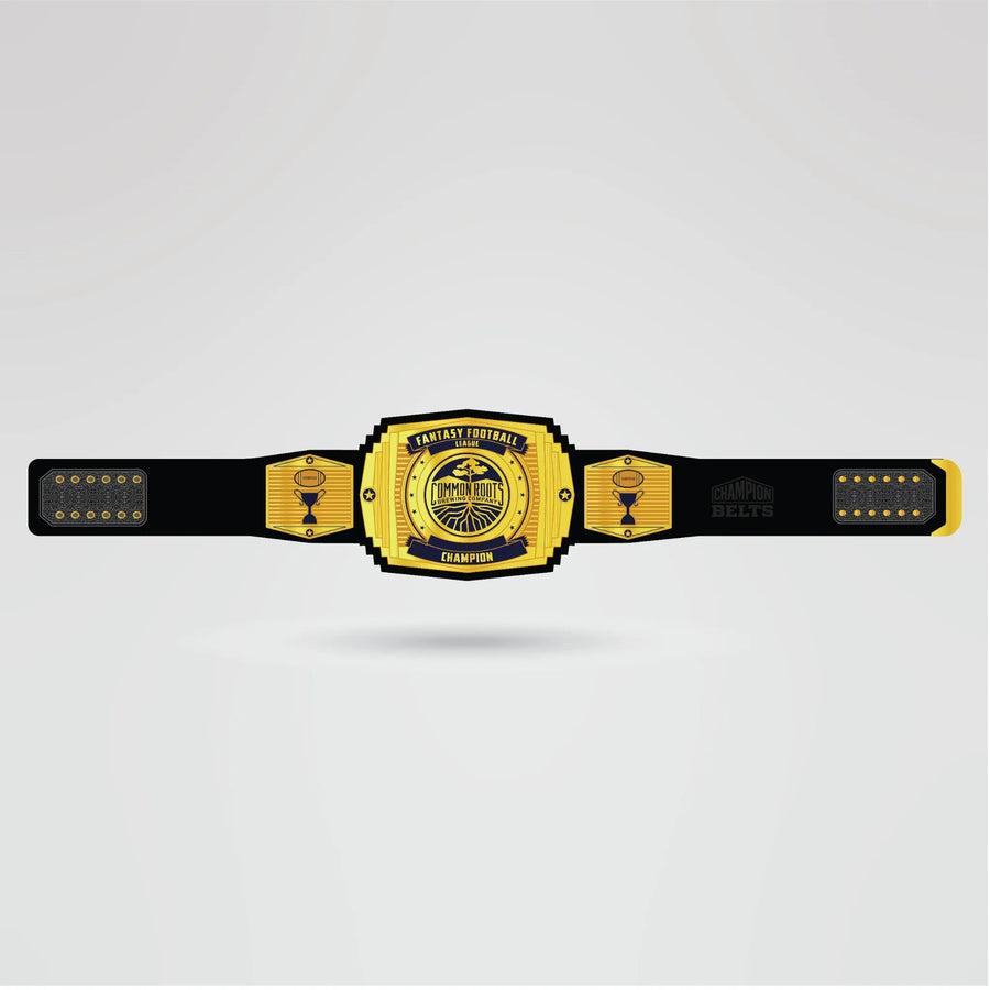 Custom Fantasy Football Champion Belt - Championship BeltsFantasy FootballchampionbeltsshopChampionship BeltsStandard 2mm Thick PlatesCustom Fantasy Football Champion Belt with golden center plate and black strap