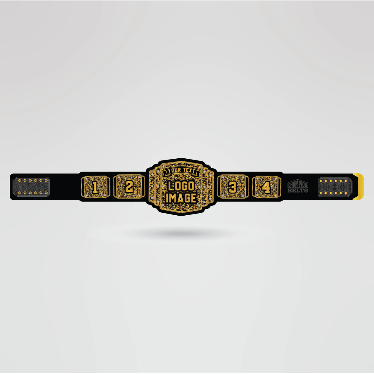 Custom KO - D Championship Belt – Fully Customizable Design - Championship BeltsKO - DchampionbeltsshopChampionship BeltsStandard 2mm Thick PlatesTemplate showing customizable sections of the KO - D Championship belt for logos, text, and design elements.