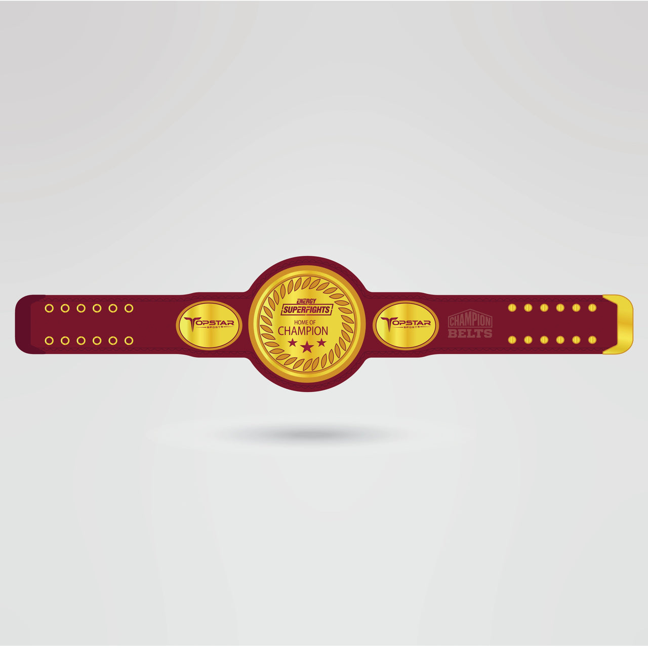 Custom Topstar Championship Belt - Championship BeltsTopstarchampionbeltsshopChampionship BeltsStandard 2mm Thick PlatesReal - life image of the customizable Topstar Championship belt, featuring the gold and maroon design.
