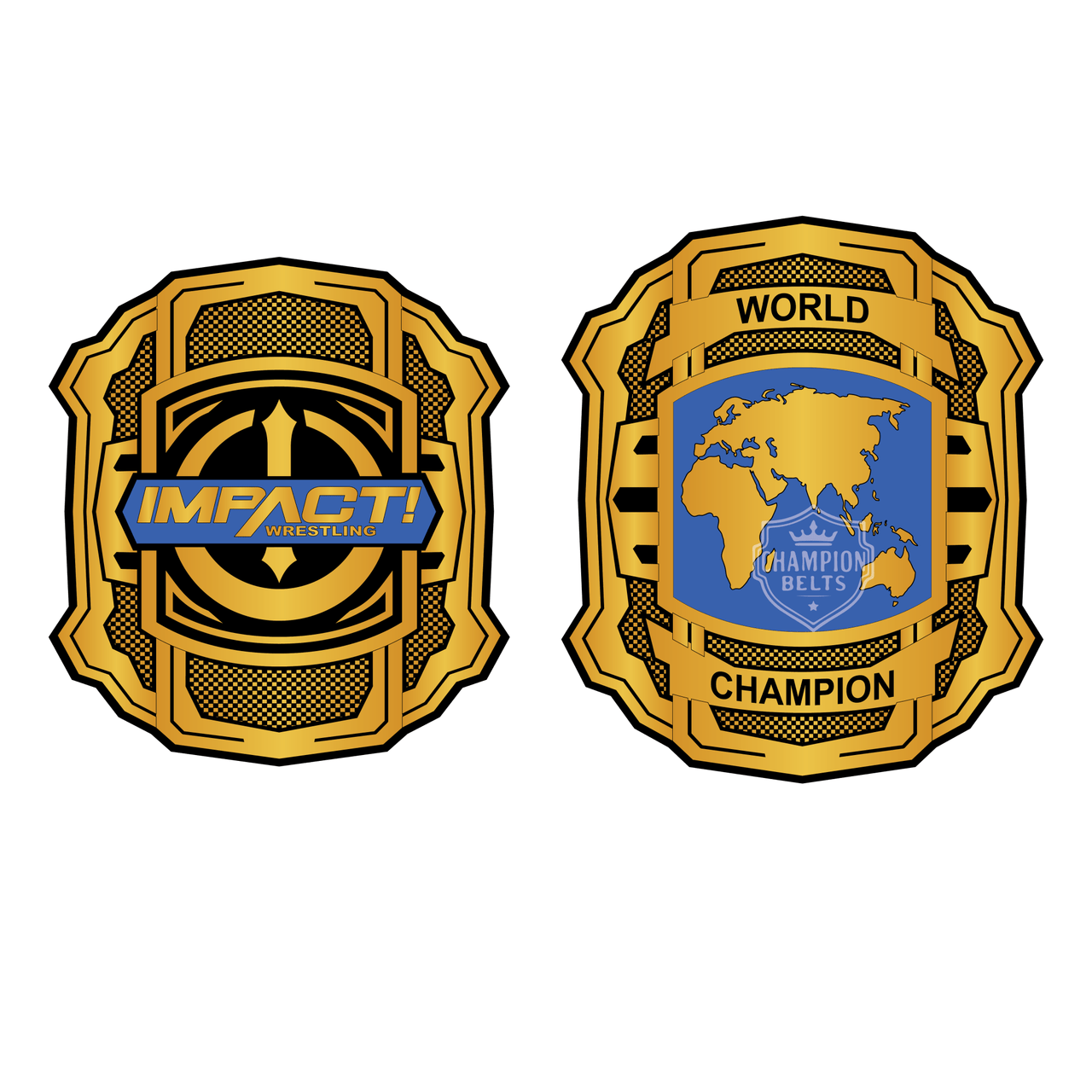 Impact Wrestling World Champion Belt Plate – Elite Gold & Blue Edition - Championship BeltschampionbeltsshopChampionship BeltsstandardImpact Wrestling World Champion Belt Plate – Elite Gold & Blue Edition