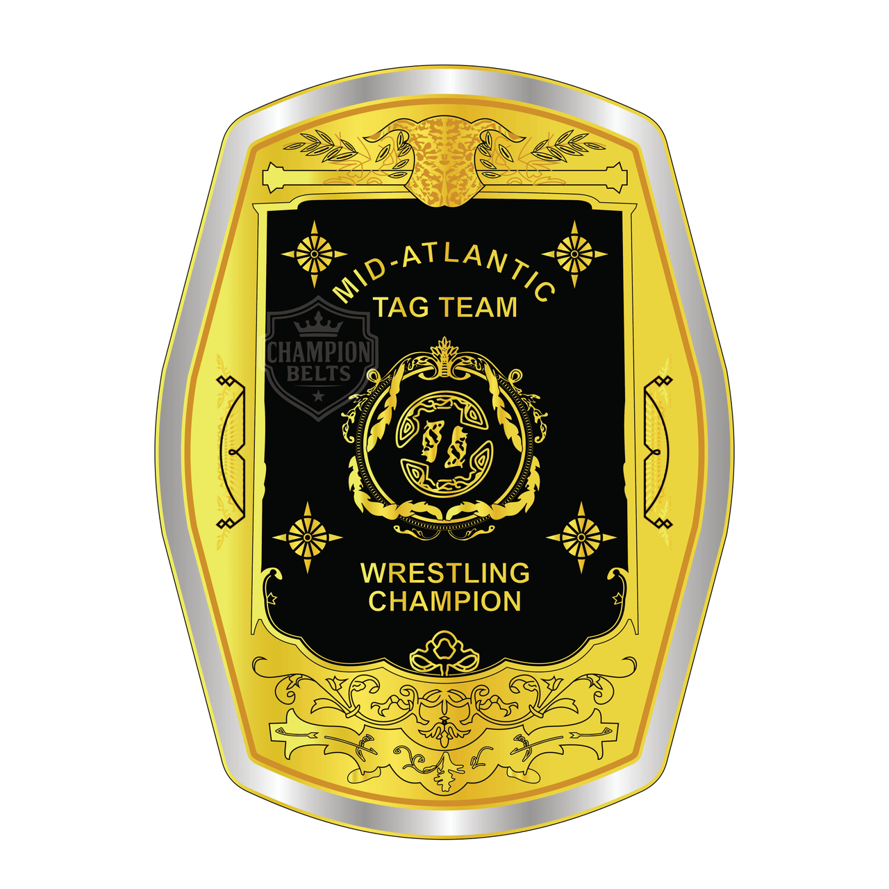 Mid - Atlantic Tag Team Wrestling Champion Belt Plate – Classic Gold & Black Edition - Championship BeltschampionbeltsshopChampionship BeltsstandardMid - Atlantic Tag Team Wrestling Champion Belt Plate – Classic Gold & Black Edition