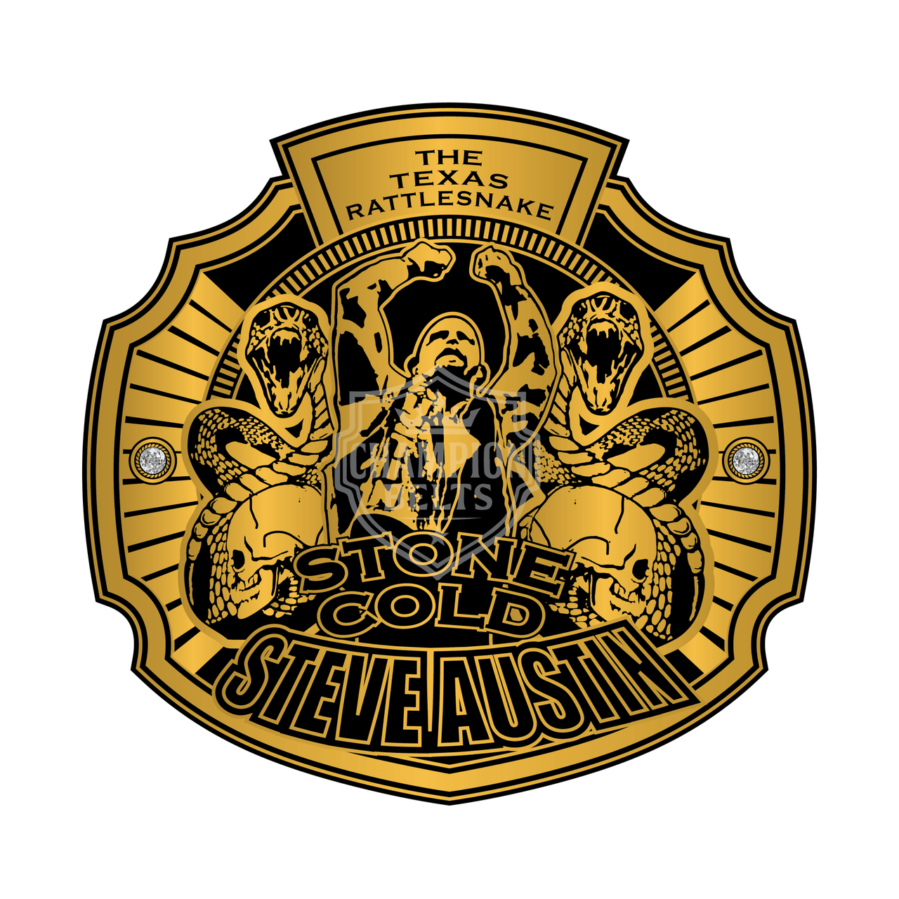 Stone Cold Steve Austin "Texas Rattlesnake" Tribute Belt Plate – Gold Edition - Championship BeltschampionbeltsshopChampionship BeltsstandardStone Cold Steve Austin "Texas Rattlesnake" Tribute Belt Plate – Gold Edition