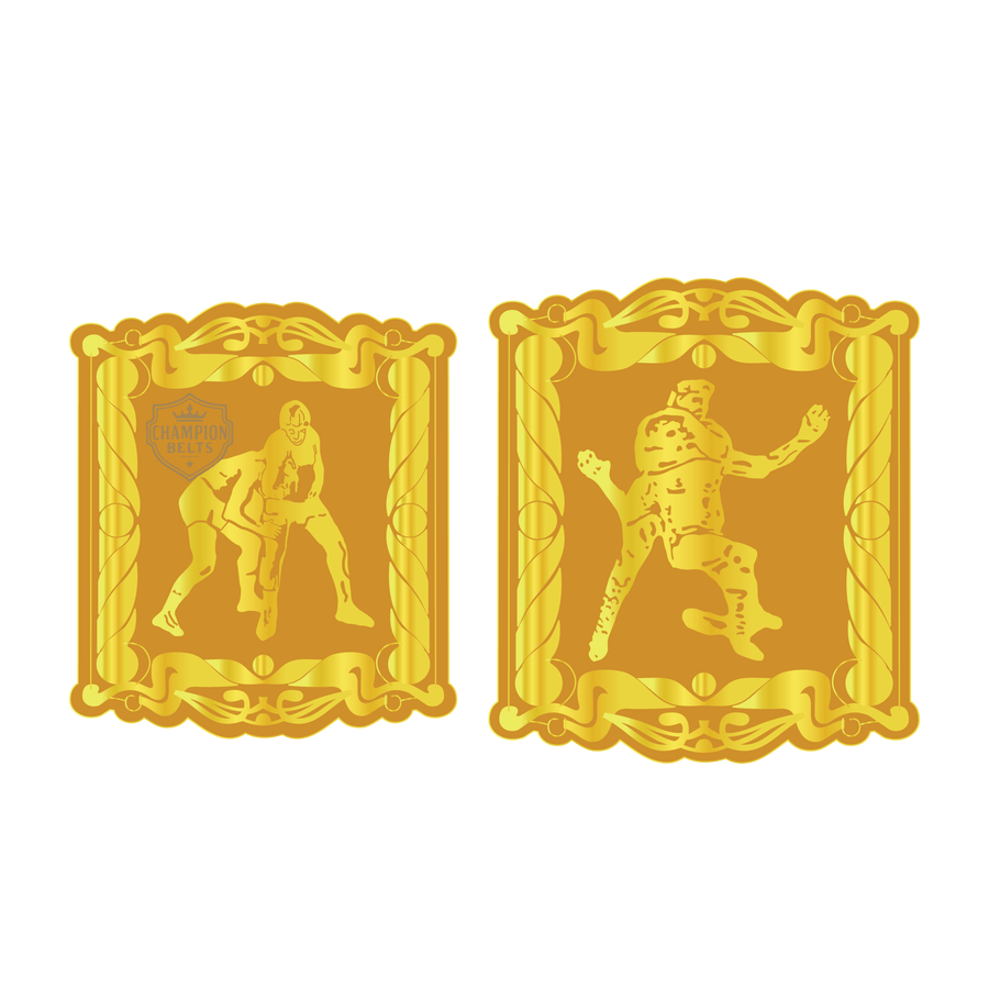 Tag Team Wrestling Champion Belt Plate – Global Gold Edition - Championship BeltschampionbeltsshopChampionship BeltsStandard - 2mm Thick Brass PaltesTag Team Wrestling Champion Belt Plate – Global Gold Edition